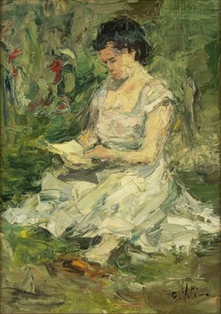 EUGENIO VITI (Napoli, 1881 - 1952): Ragazza che legge 