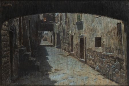 FABIO CIPOLLA (Roma, 1854 - 1935): Scorcio di paese 