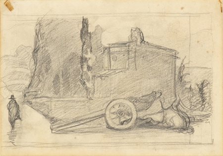 NINO COSTA (Roma, 1826 - Marina di Pisa, 1903): Casolare e carro con buoi accovacciati
