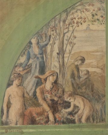 BASILIO CASCELLA (Pescara, 1860 - Roma, 1950): Studio preparatorio per la lunetta sinistra del fregio in ceramica maiolicata presente nella Stazione di Milano Centrale