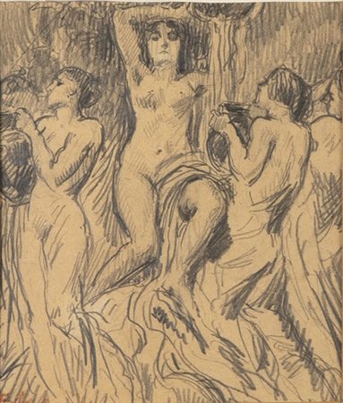 BASILIO CASCELLA (Pescara, 1860 - Roma, 1950): Studio preparatorio per la grande ceramica "La Fonte" inserita nel ciclo delle fasi della vita realizzate per il Tettuccio di Montecatini Terme