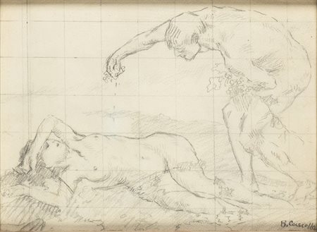 BASILIO CASCELLA (Pescara, 1860 - Roma, 1950): Probabile studio preparatorio per ceramica con scena amorosa 