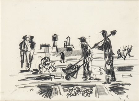 ANTONIO VANGELLI (Roma, 1917 - 2004): Operai al lavoro