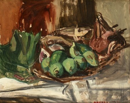 MARCO NOVATI (Venezia, 1895 - 1975): Natura morta con pere, 1955