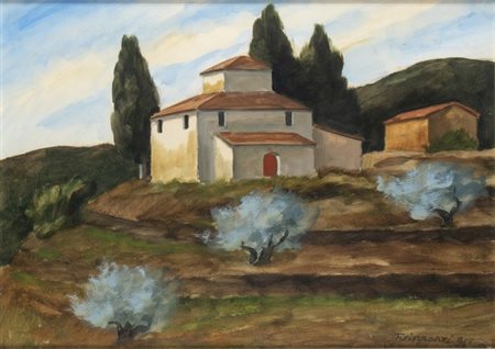 NINO TIRINNANZI (Greve in Chianti, 1923 - 2002): Paesaggio con casale, 1968
