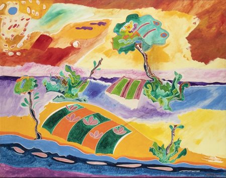 LUCIANO SCHIFANO (Sabratha, 1943): Campi ed alberi in primavera, 1974