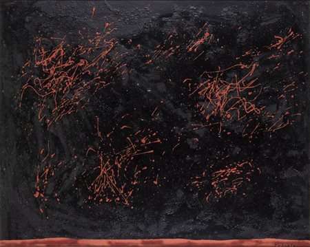 GIULIO TURCATO (Mantova, 1912 - Roma, 1995): Astratto: rosso su fondo nero