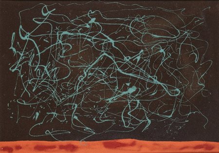 GIULIO TURCATO (Mantova, 1912 - Roma, 1995): Astratto: linee verdi su fondo nero 