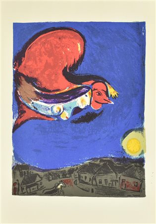 Marc Chagall NUIT D'ETE litografia su carta (d'apres), cm 48x33,5 firma in...