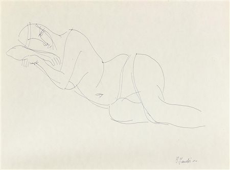 Franco Franchi NUDO SDRAIATO china su carta, cm 37,5x50 firma e data eseguito...