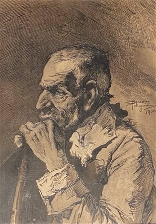 PELLEGRINI RICCARDO Milano (Mi) 1863 Testa di vecchio 1906 China e biacca su...