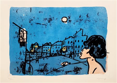 ROGNONI FRANCO Milano (Mi) 1913 Notturno di città Incisione acquaforte a...