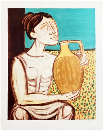 MIGNECO GIUSEPPE Messina (Me) 1903 Contadina 1968 Litografia a colori es....