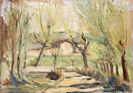 COCCHETTI CAMILLO Milano (Mi) 1922 Paesaggio 1960 Olio su tela 35,00x46,00...