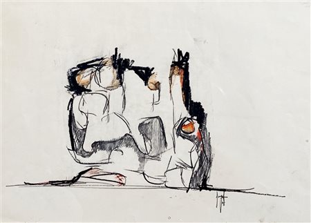 DANGELO SERGIO Milano (Mi) 1932 Senza titolo 1958 Mista su carta 24,00x32,00...