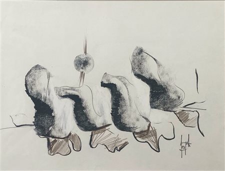 DANGELO SERGIO Milano (Mi) 1932 Composizione 1959 Mista su carta 25,00x31,00...