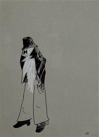 TADINI EMILIO Milano (Mi) 1927 Figura 1960 Mista su carta 19,00x14,00 Siglato...