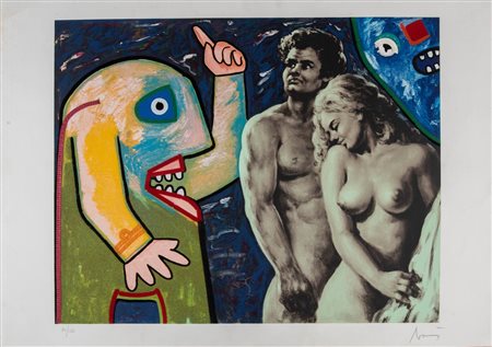 Enrico Baj (Milano 1924 - Vergiate 2003), “La cacciata di Adamo ed Eva”.