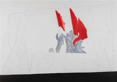 Franco Angeli (Roma 1935 - 1988), “Bandiere rosse”.