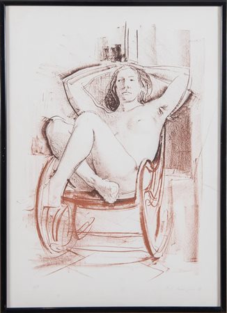 Pietro Annigoni (Milano 1910 - Firenze 1988), “Nudo maschile in sedia a dondolo”.
