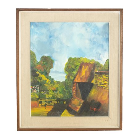 Paesaggio con alberi e case