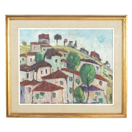 Paesaggio con case in collina