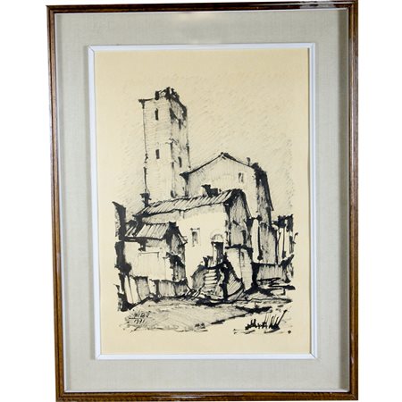 Stampa raffigurante scorcio di Paese