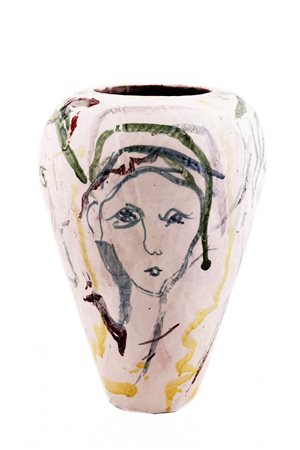 Ernesto Treccani   (Milano, 1920 - Milano, 2009) 
Vaso con decorazioni figure femminili  
Ceramica dipinta cm 50x36; Ø cm 17