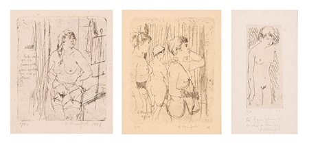 Manfredi, Alberto (Reggio Emilia, 1930 - Reggio Emilia, 2001) 
Lotto di 3 disegni con figure femminili 1957-1961
Incisione 15x12 cm; 16,5x9,5 cm; 15x12 cm