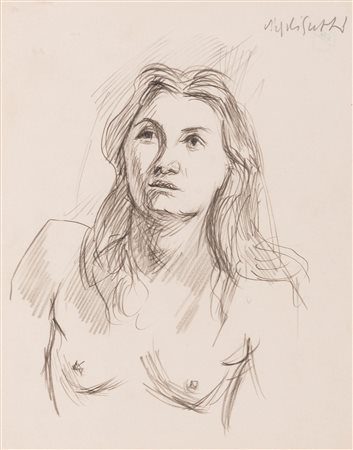 Virgilio Guzzi   (Molfetta, 1902 - Roma, 1978) 
Busto di donna 
Disegno a matita 28x23 cm e 46x35 cm