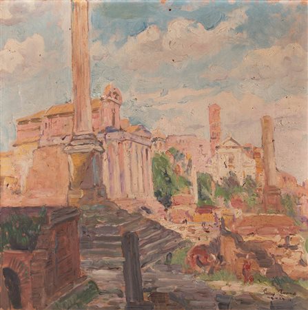 Luigi Tarra   (Varese, 1882 - Roma, 1936) 
Foro romano 1929
olio su tavola cm 30x44 e cm 43x56 