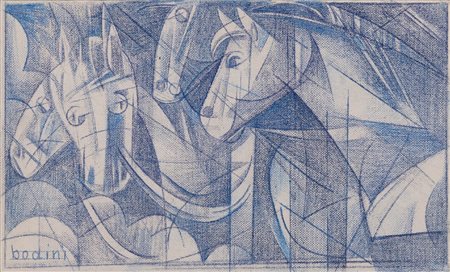Floriano Bodini   (Gemonio, 1933 - Milano, 2005) 
Cavalli 
China su cartoncino cm 15x25 e cm 30x40 