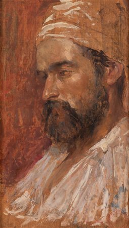 Amedeo Simonetti   (Genova, 1874 - Roma, 1922) 
Testa di arabo 
Olio su tavola cm 38x23 e cm 44x28 