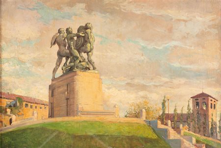 Giulio Bargellini   (Firenze, 1875 - Roma, 1936) 
Paesaggio con monumento 
Olio su tavola 53x72 cm