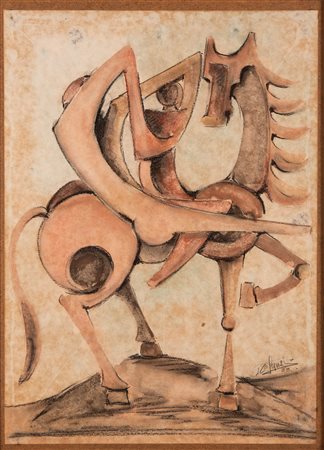 Domenico  Colanzi   (Chieti, 1944 - ) 
Giocolieri 1980
Mista su cartoncino cm 42x56 e cm 66x51