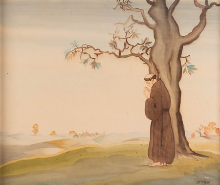 Carlo D'Aloisio   (Vasto , 1892 - Roma, 1971) 
San Francesco sotto l'ulivo 
Acquerello su cartoncino cm 52x62 e cm 64x74