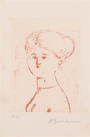 Antonio Bueno   (Berlino, 21/07/1918 - Fiesole, 26/09/1984) 
Volto di donna 
Serigrafia cm 14x10 e cm 24x20 