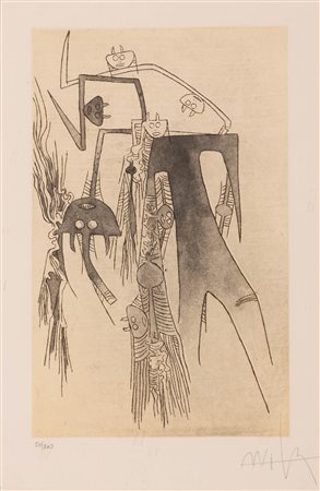 Wilfredo Lam   (Sagua la Grande, 1902 - Parigi, 1982) 
Composizione con figure 
Litografia cm 30x20 e cm 52x40