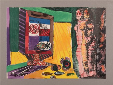 Bruno Cassinari   (Piacenza, 1912 - Milano, 1992) 
Composizione con figure femminili 
Litografia 50x70 cm e 64x84 cm