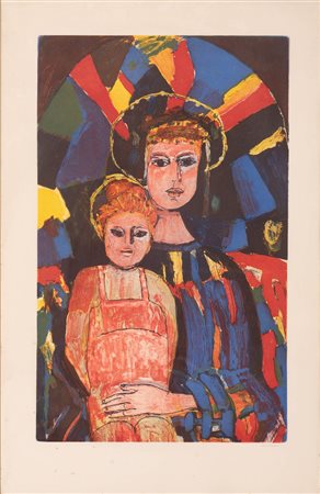 Bruno Cassinari   (Piacenza, 1912 - Milano, 1992) 
Madonna con bambino 
Litografia 80x54 cm e 87x60 cm