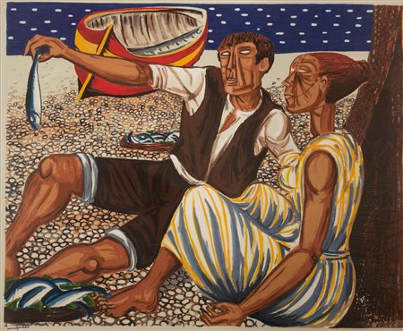 Giuseppe Migneco   (Messina, 09/02/1903 - Milano, 28/02/1997) 
 
litografia a colori cm 130x160 e cm 146x173