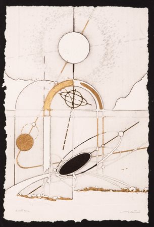 Walter Valentini  (Pergola, 1928 - ) 
Ante Litteram 
Tecnica mista su carta cm 46x30 e cm 60x44