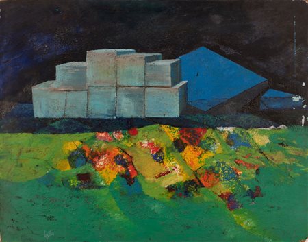Bartolomeo Gatto  (Moio della Civitella, 1938 - ) 
Composizione 
Olio su masonite cm 80x100