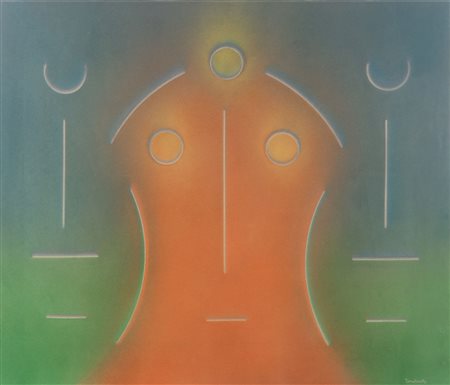 Stanley Tomshinsky  (New York, 1935 - Milano, 2004) 
Totem 1973
Acrilico su tela cm 60x70