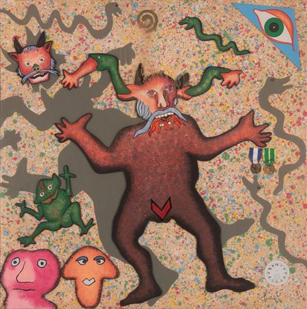 Enrico Baj  (Milano, 1924 - Vergiate, 2003) 
La piccola apocalisse 
Tecnica mista e collage su tavola 90x90 cm e 107x107 cm 