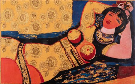 Salvatore Fiume  (Comiso, 23/10/1915 - Milano, 03/06/1997) 
Odalisca 
Serigrafia su tessuto 60x95 cm