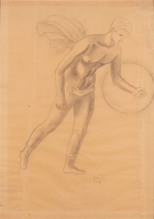 Mario Tozzi  182   (Fossombrone , 1895 - Saint-Jean-du-Gard, 1979) Il discobolo 1936Grafite su carta 65x48 cm