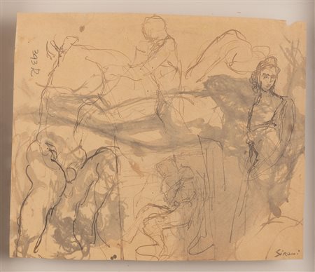 Mario Sironi  (Sassari, 12/03/1885 - Milano, 13/08/1961) 
Studi di figure Seconda metà degli anni '50
China acquerellata su carta 23,4x27,8 cm