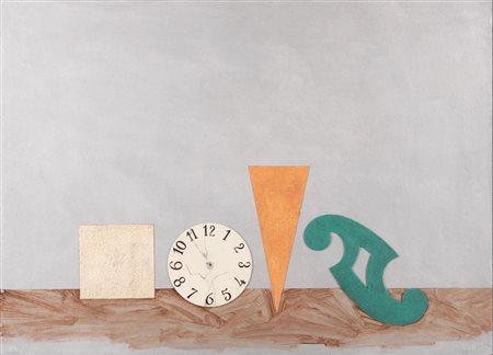 Lucio Del Pezzo  (Napoli, 1933 - Milano, 2020) 
Tempo che si spegne senza calore 
Tecnica mista e collage su tavola 50x70 cm e 72x93 cm