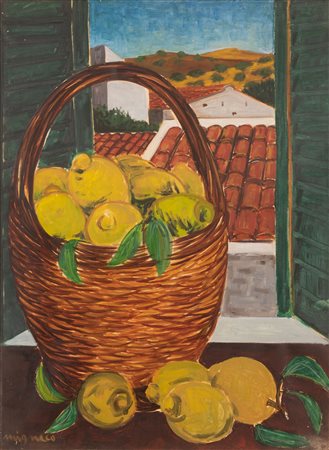 Giuseppe Migneco  (Messina, 09/02/1903 - Milano, 28/02/1997) 
Cesto di limoni 1956
Olio su tela 81x60 cm e 102x80